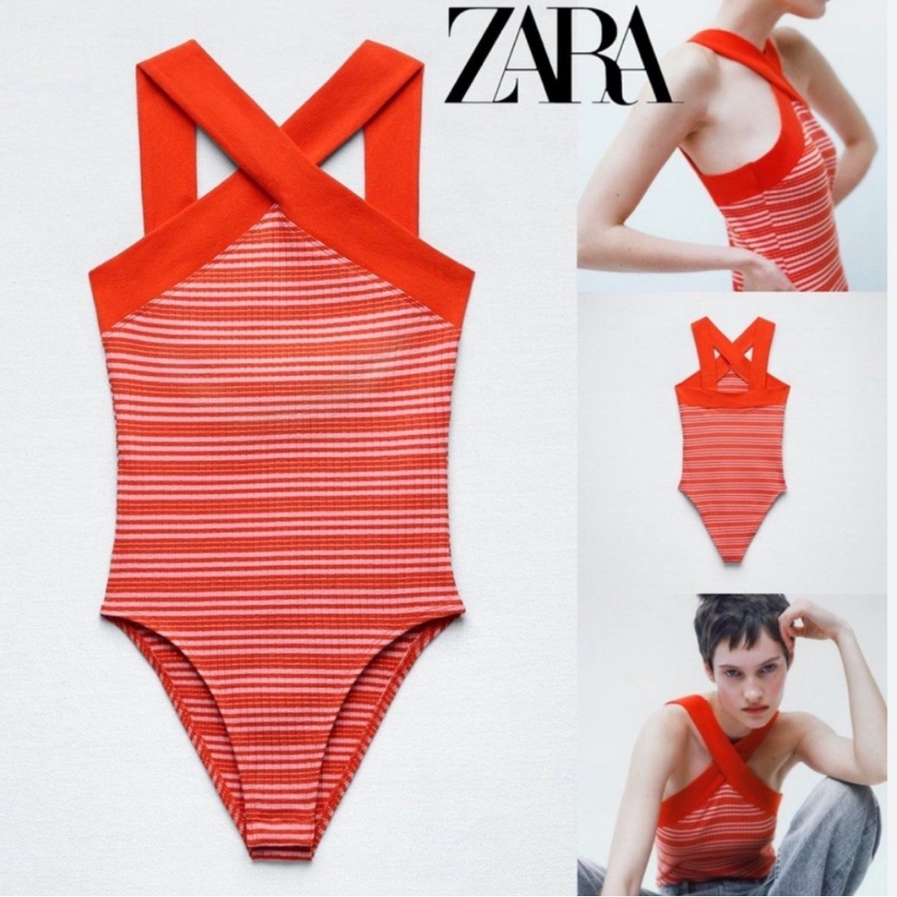 Zara Women’s Striped Halter Bodysuit - Size Small